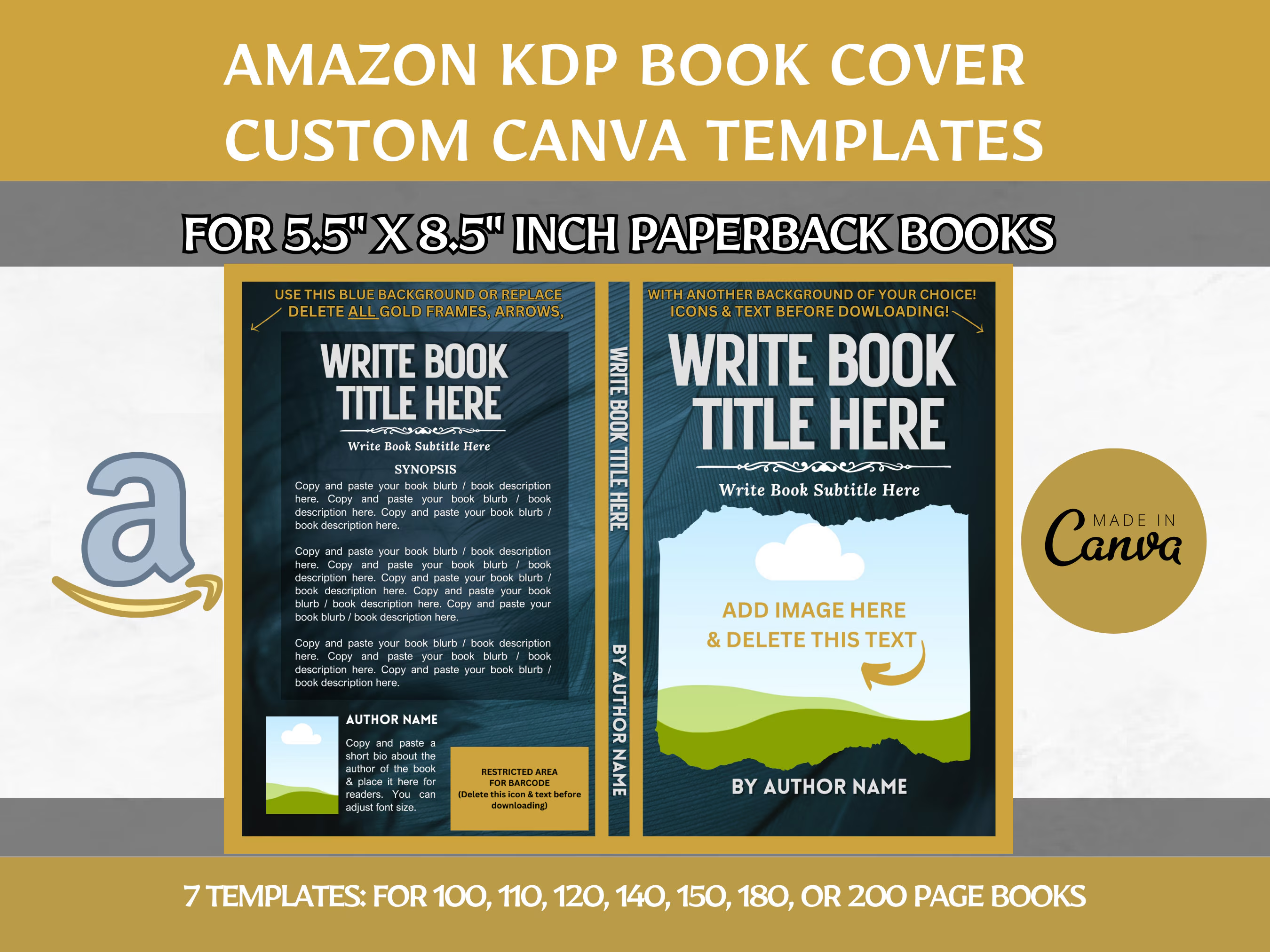 5.5×8.5″ Editable Canva Book Cover Templates